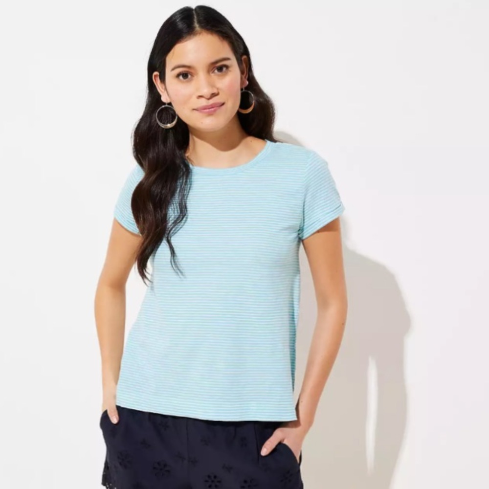 LOFT Striped New Crew Tee (Light Blue/White)